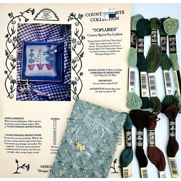 Homespun Elegance Cross Stitch Kit TOPIARIES Country Spirits Pin Cushion Charms - Picture 1 of 16